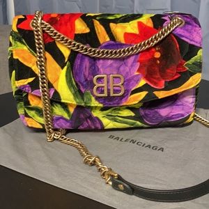New Authentic Balenciaga BB Quilted Velvet Floral Crossbody Bag
